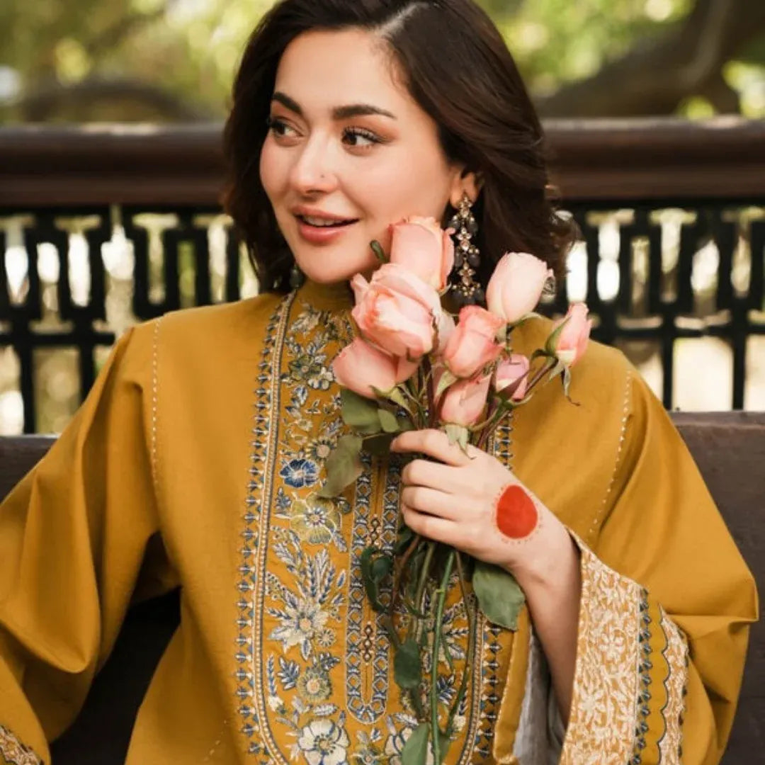 3PC DHANAK EMBROIDERED SHIRT WITH DHANAK PRINT SHAWL AND TROUSER DN-2001