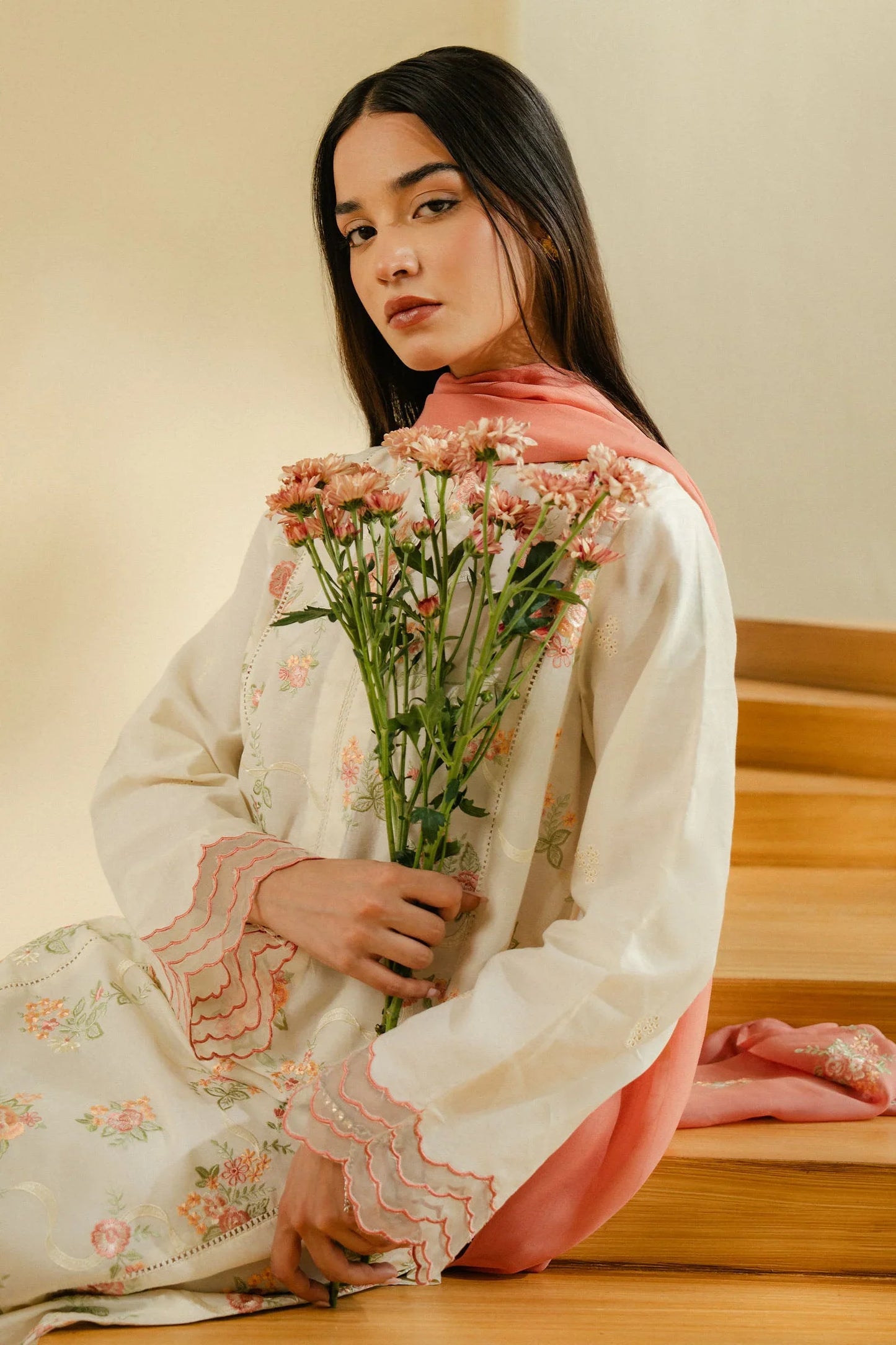 MARIA B 3PC DHANAK EMBROIDERED SHIRT WITH DHANAK SHAWL AND TROUSER DN-2047