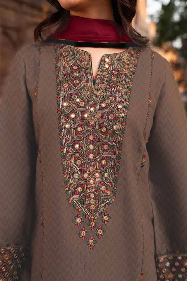 MARIA B 3PC DHANAK EMBROIDERED SHIRT WITH DHANAK EMB SHAWL AND TROUSER DN-2042