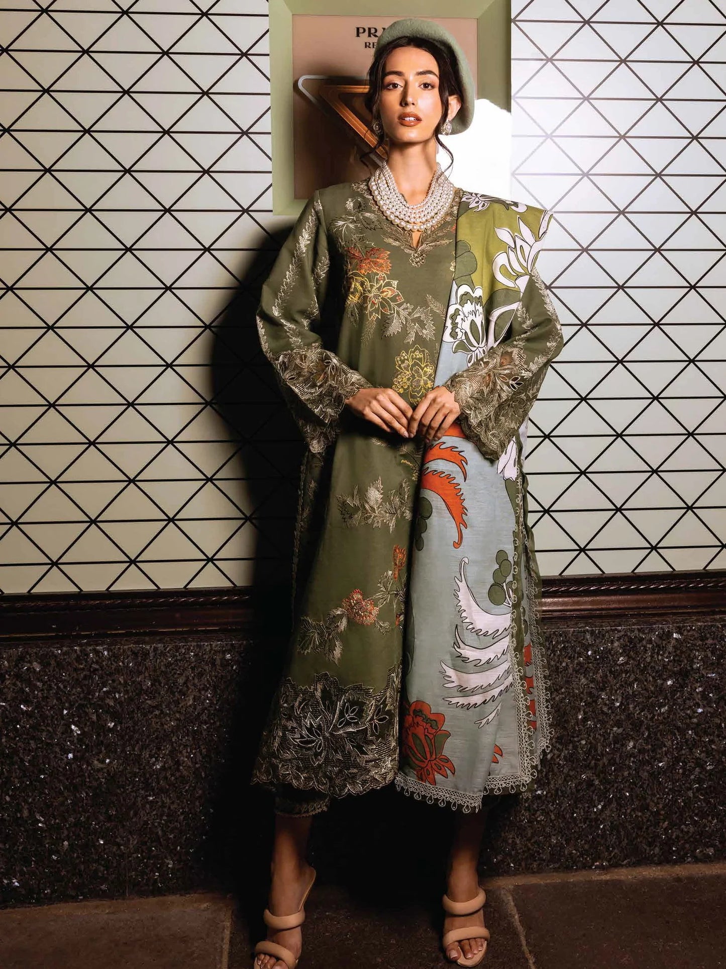 BROADWAY 3PC DHANAK EMBROIDERED SHIRT WITH DHANAK SHAWL AND TROUSER DN-2066