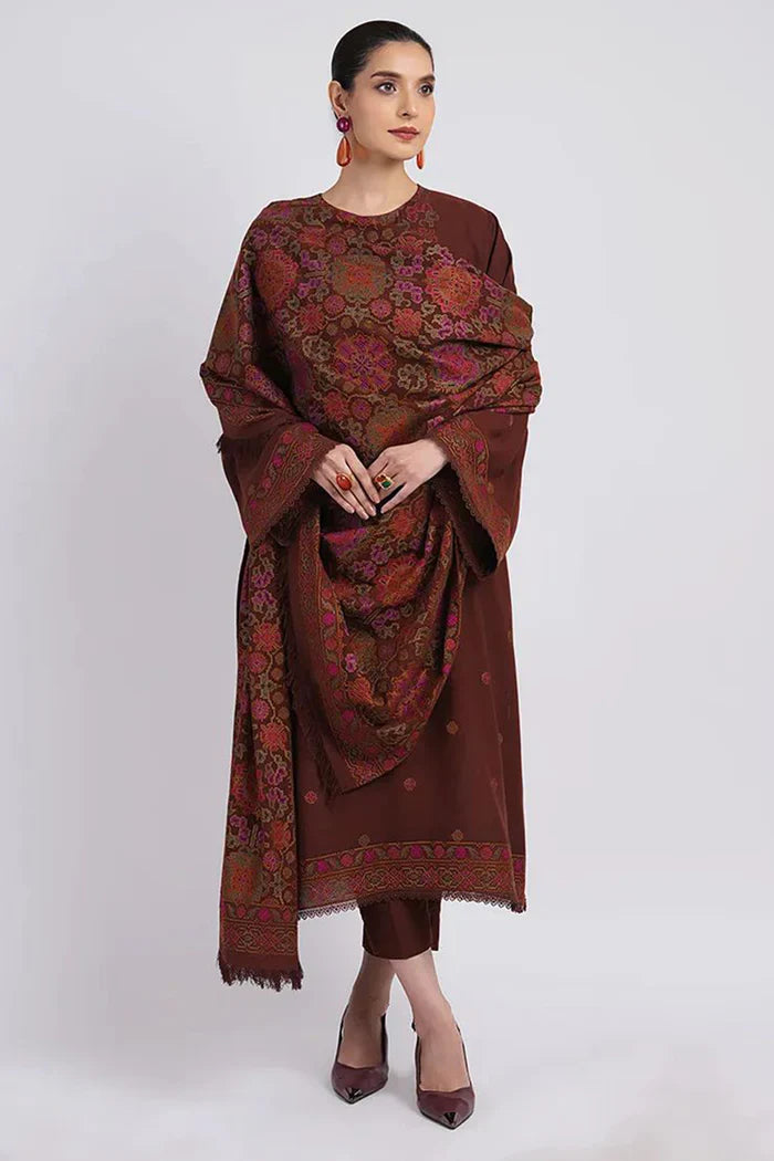 BAREEZE 3PC DHANAK EMBROIDERED SHIRT WITH DHANAK SHAWL AND TROUSER DN-2036