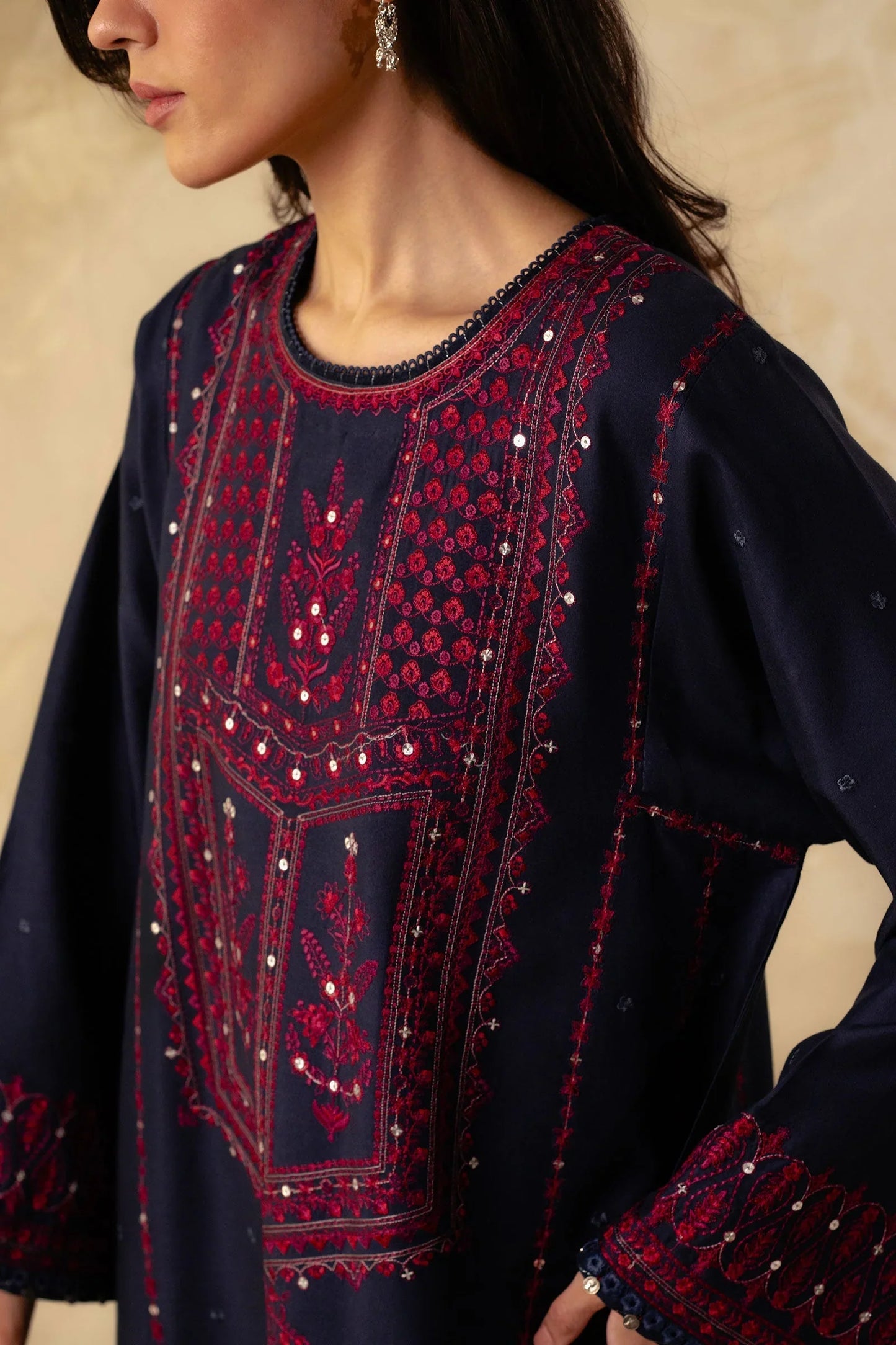 SAPPHIRE 3PC DHANAK EMBROIDERED SHIRT WITH DHANAK SHAWL AND TROUSER DN-2078
