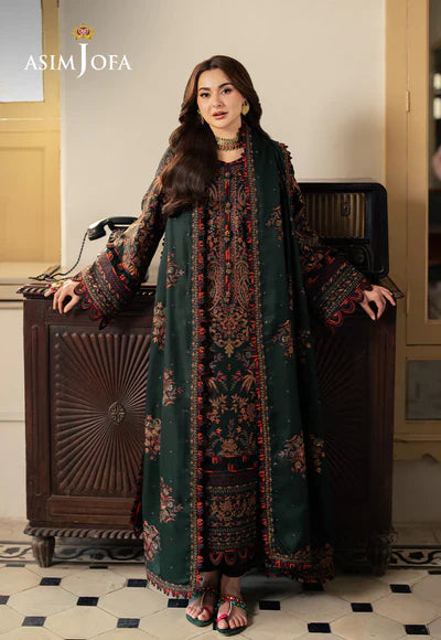 ASIM JOFA 3PC DHANAK EMBROIDERED SHIRT WITH DHANAK EMB SHAWL AND TROUSER DN-2004