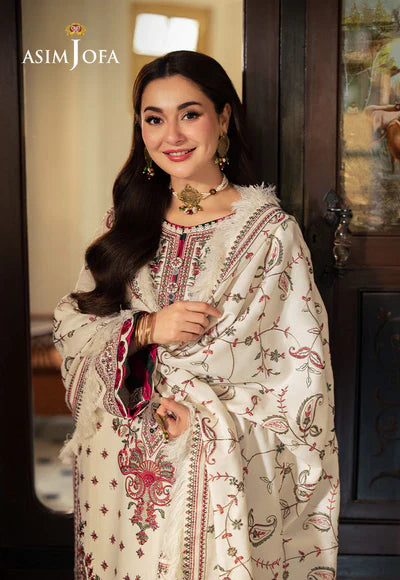 ASIM JOFA 3PC DHANAK EMBROIDERED SHIRT WITH DHANAK EMB SHAWL AND TROUSER DN-2005