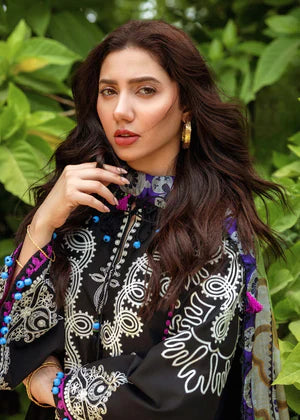 QALAMQAR 3PC DHANAK EMBROIDERED SHIRT WITH DHANAK PRINT SHAWL AND TROUSER DN-2014