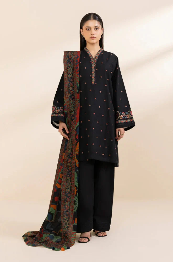 SAPPHIRE 3PC DHANAK EMBROIDERED SHIRT WITH DHANAK EMB SHAWL AND TROUSER DN-2008
