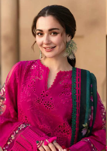 QALAMQAR 3PC DHANAK EMBROIDERED SHIRT WITH DHANAK EMB SHAWL AND TROUSER DN-2007