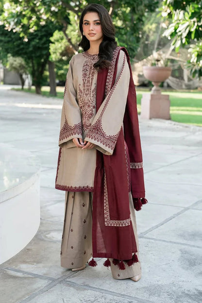 3PC Unstitched Dhanak Embroidered Shirt with Dhanak Embroidered Dupatta ZB