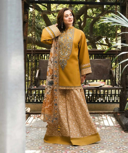 3PC DHANAK EMBROIDERED SHIRT WITH DHANAK PRINT SHAWL AND TROUSER DN-2001