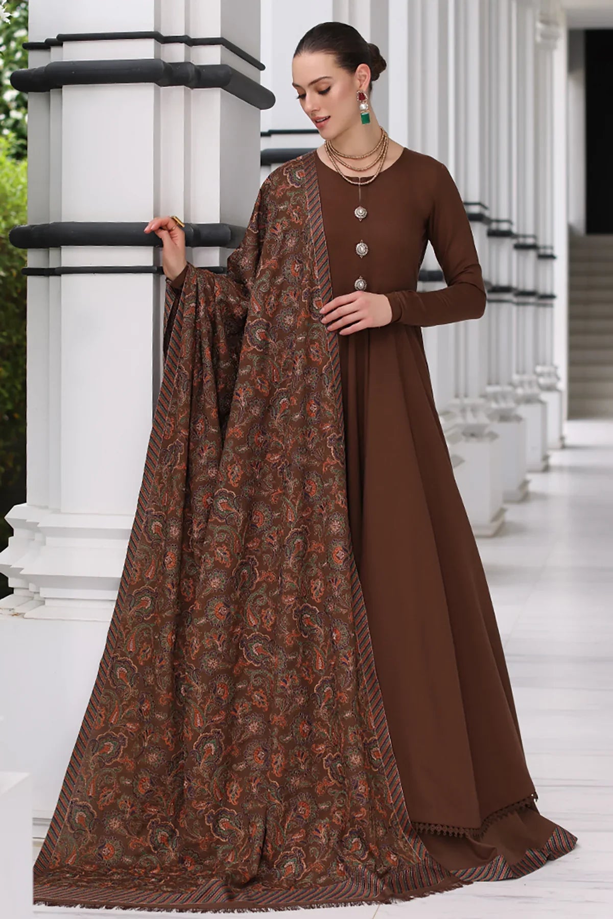 BAREEZE 3PC DHANAK EMBROIDERED SHIRT WITH DHANAK SHAWL AND TROUSER DN-2023