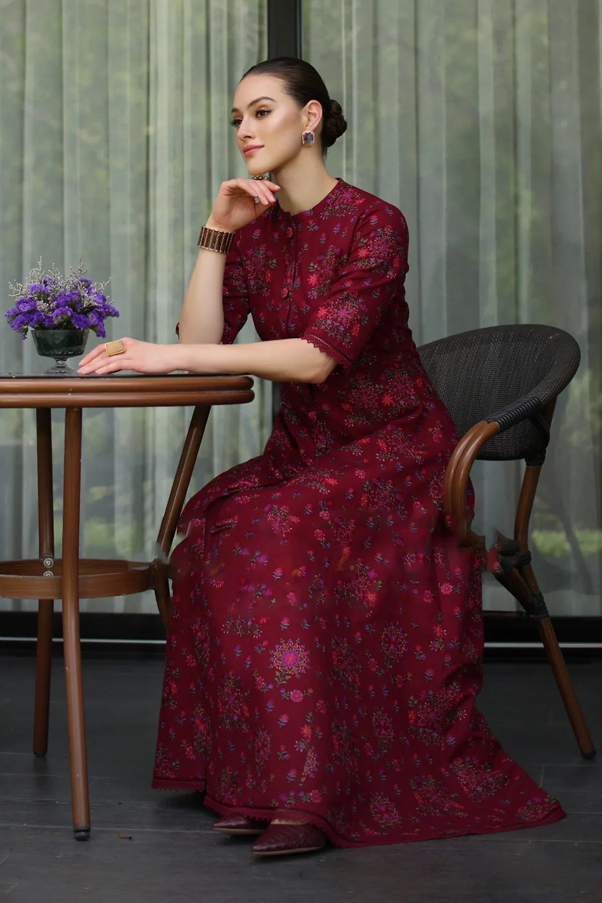 BAREEZE 3PC DHANAK EMBROIDERED SHIRT WITH DHANAK SHAWL AND TROUSER DN-2044