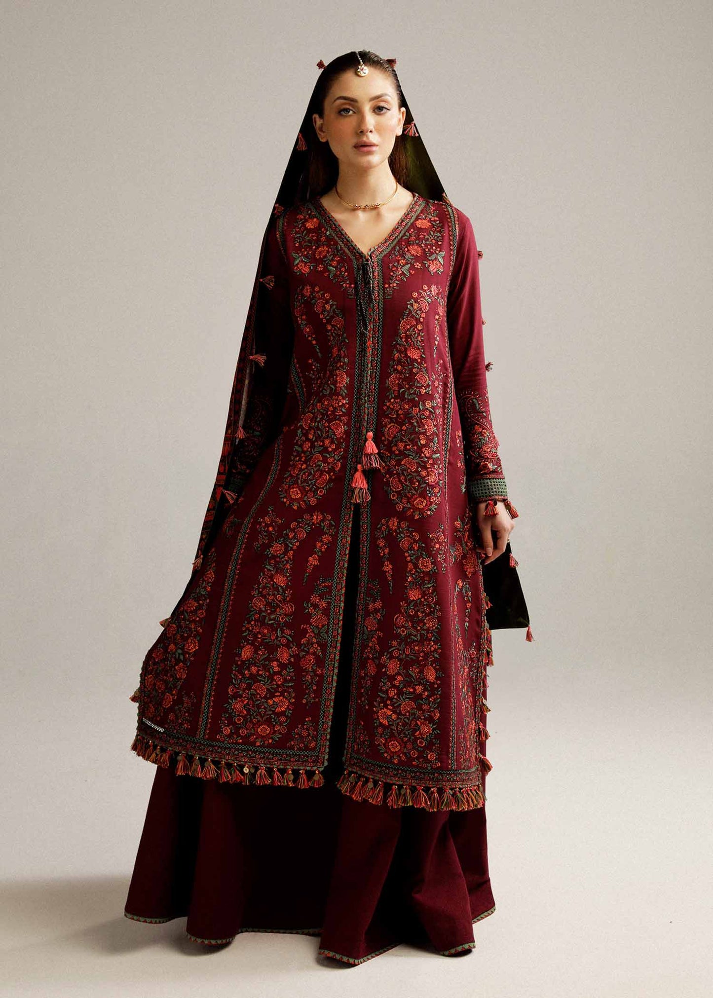 BAREEZA 3PC DHANAK EMBROIDERED SHIRT WITH DHANAK PRINT SHAWL AND TROUSER DN-2011