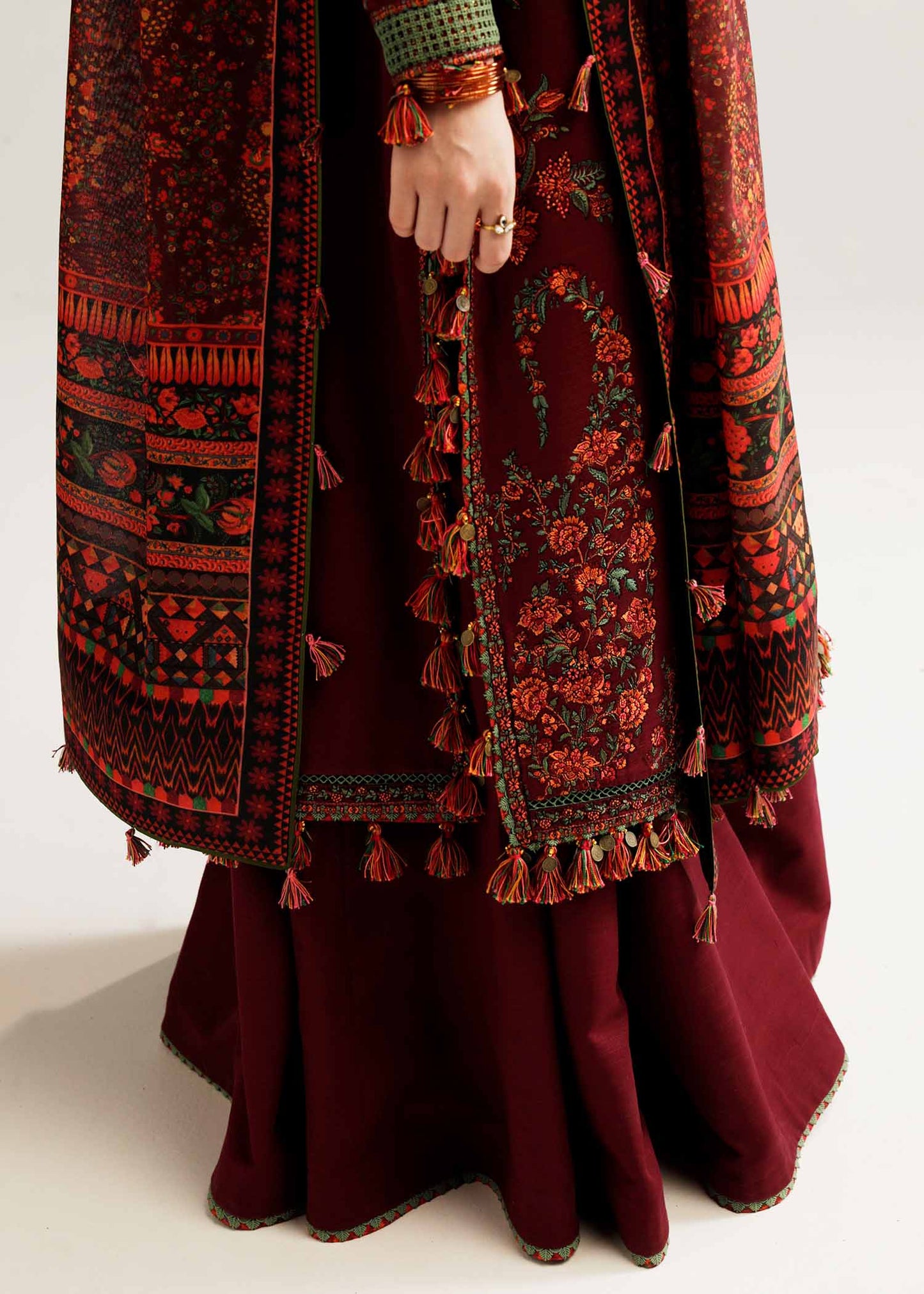 BAREEZA 3PC DHANAK EMBROIDERED SHIRT WITH DHANAK PRINT SHAWL AND TROUSER DN-2011