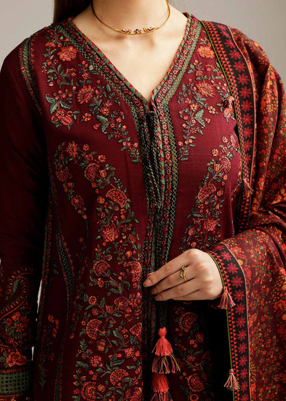 BAREEZA 3PC DHANAK EMBROIDERED SHIRT WITH DHANAK PRINT SHAWL AND TROUSER DN-2011