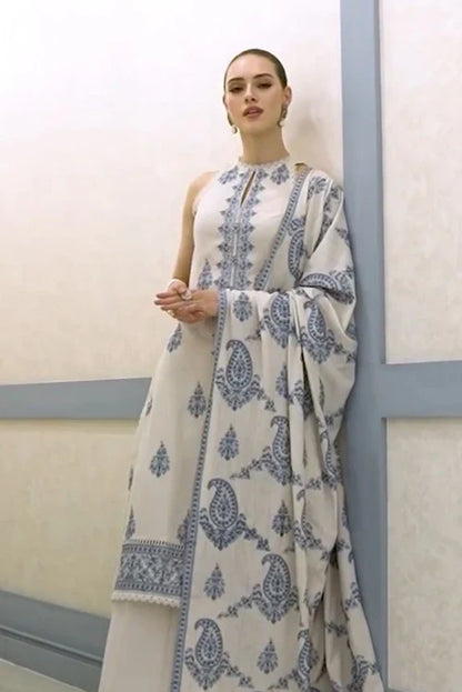 BAREEZE 3PC DHANAK EMBROIDERED SHIRT WITH DHANAK SHAWL AND TROUSER DN-2021