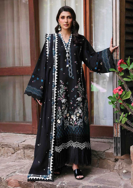 QALAMQAR 3PC DHANAK EMBROIDERED SHIRT WITH DHANAK PRINT SHAWL AND TROUSER DN-2014