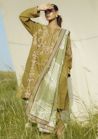 ETHNIC 3PC DHANAK EMBROIDERED SHIRT WITH DHANAK PRINT SHAWL AND TROUSER DN-2040