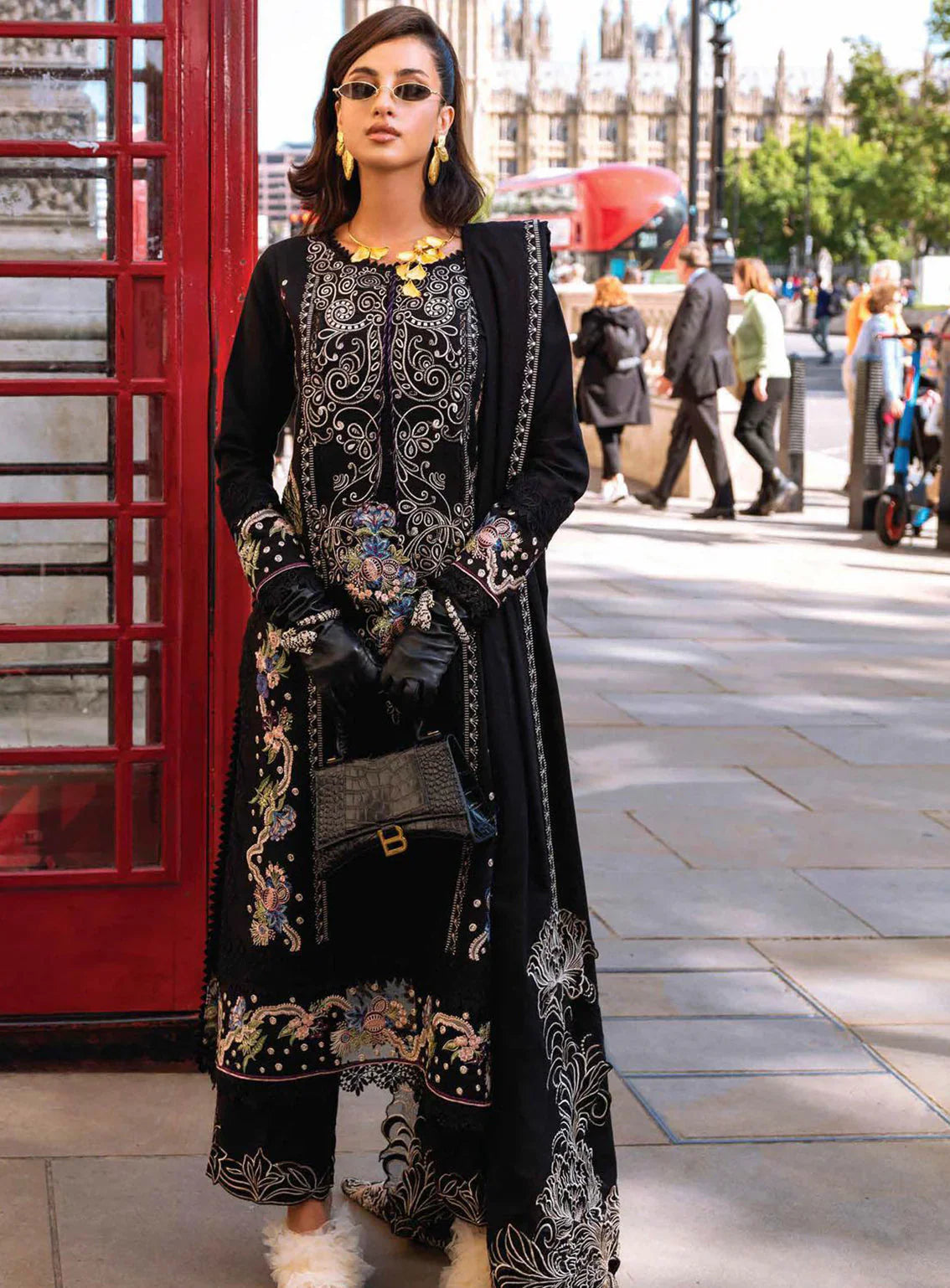 BROADWAY 3PC DHANAK EMBROIDERED SHIRT WITH DHANAK SHAWL AND TROUSER DN-2050