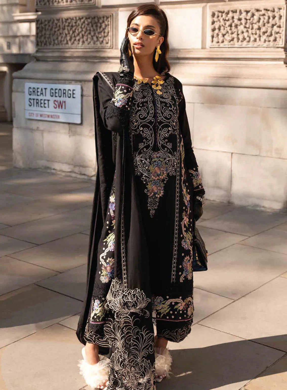 BROADWAY 3PC DHANAK EMBROIDERED SHIRT WITH DHANAK SHAWL AND TROUSER DN-2050