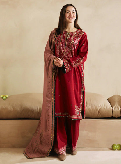 COCO 3PC DHANAK EMBROIDERED SHIRT WITH DHANAK SHAWL AND TROUSER DN-2054