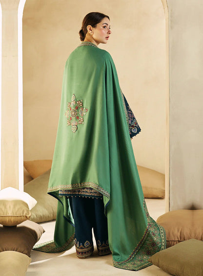 ZARA SHAHJAHAN  3PC DHANAK EMBROIDERED SHIRT WITH DHANAK SHAWL AND TROUSER DN-2055