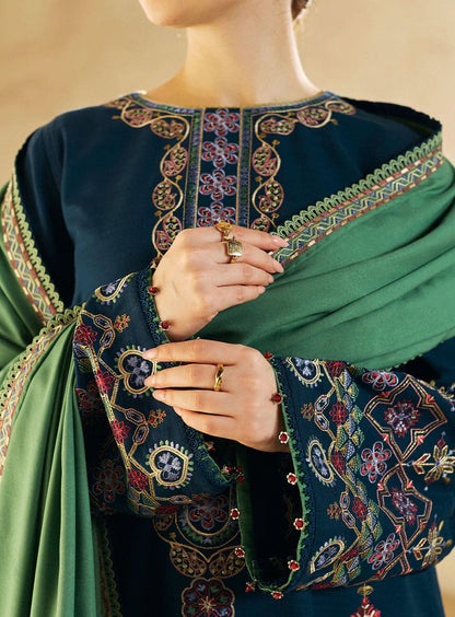 ZARA SHAHJAHAN  3PC DHANAK EMBROIDERED SHIRT WITH DHANAK SHAWL AND TROUSER DN-2055