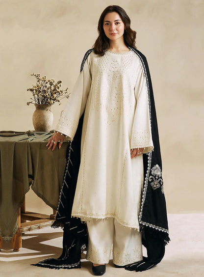 ZARA SHAHJAHAN  3PC DHANAK EMBROIDERED SHIRT WITH DHANAK SHAWL AND TROUSER DN-2056