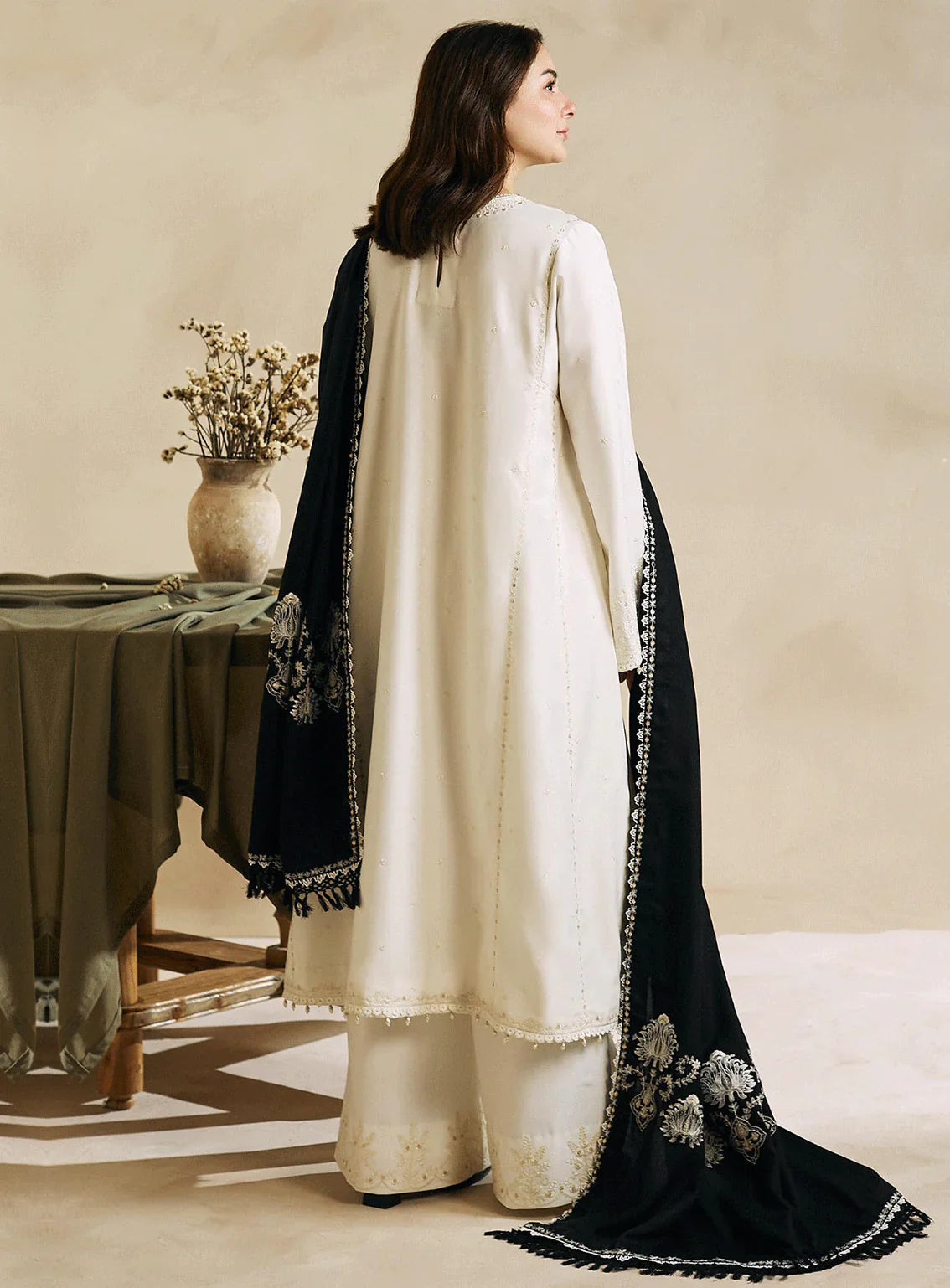ZARA SHAHJAHAN  3PC DHANAK EMBROIDERED SHIRT WITH DHANAK SHAWL AND TROUSER DN-2056
