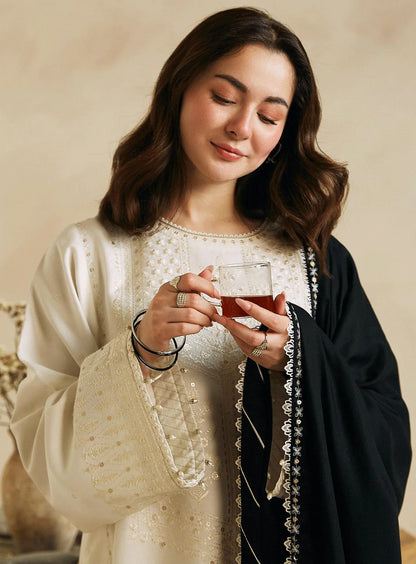 ZARA SHAHJAHAN  3PC DHANAK EMBROIDERED SHIRT WITH DHANAK SHAWL AND TROUSER DN-2056