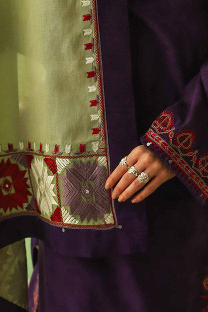 ZARA SHAHJAHAN 3PC DHANAK EMBROIDERED SHIRT WITH DHANAK SHAWL AND TROUSER DN-2058