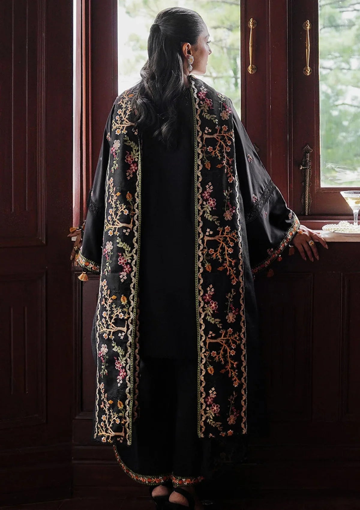 FRAME 3PC DHANAK EMBROIDERED SHIRT WITH DHANAK SHAWL AND TROUSER DN-2060