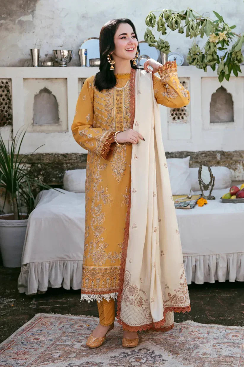 HUSSAIN REHAR 3PC DHANAK EMBROIDERED SHIRT WITH DHANAK SHAWL AND TROUSER DN-2061
