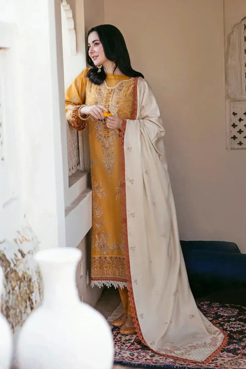 HUSSAIN REHAR 3PC DHANAK EMBROIDERED SHIRT WITH DHANAK SHAWL AND TROUSER DN-2061