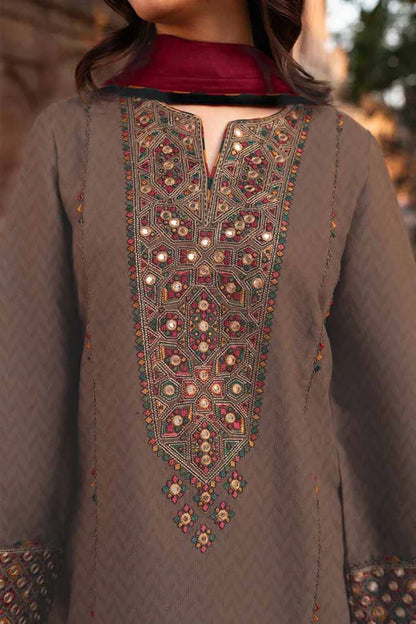 MARIA B 3PC DHANAK EMBROIDERED SHIRT WITH DHANAK EMB SHAWL AND TROUSER DN-2042
