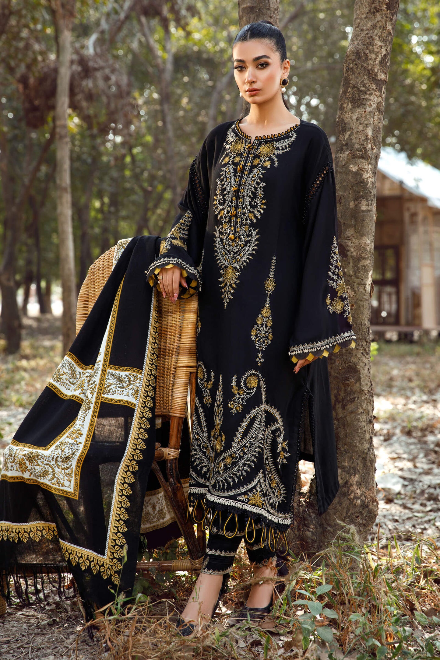 MARIA B 3PC DHANAK EMBROIDERED SHIRT WITH DHANAK SHAWL AND TROUSER DN-2064