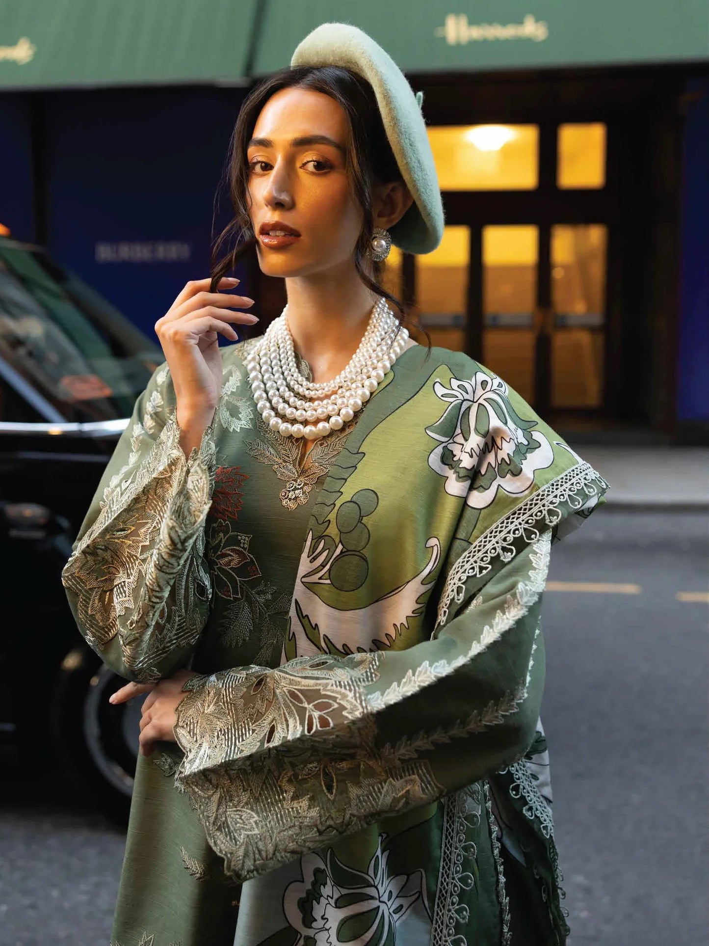 BROADWAY 3PC DHANAK EMBROIDERED SHIRT WITH DHANAK SHAWL AND TROUSER DN-2066