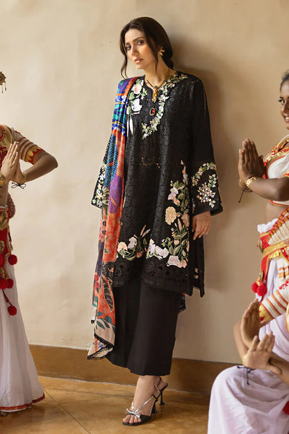 ETHNIC 3PC DHANAK EMBROIDERED SHIRT WITH DHANAK SHAWL AND TROUSER DN-2069