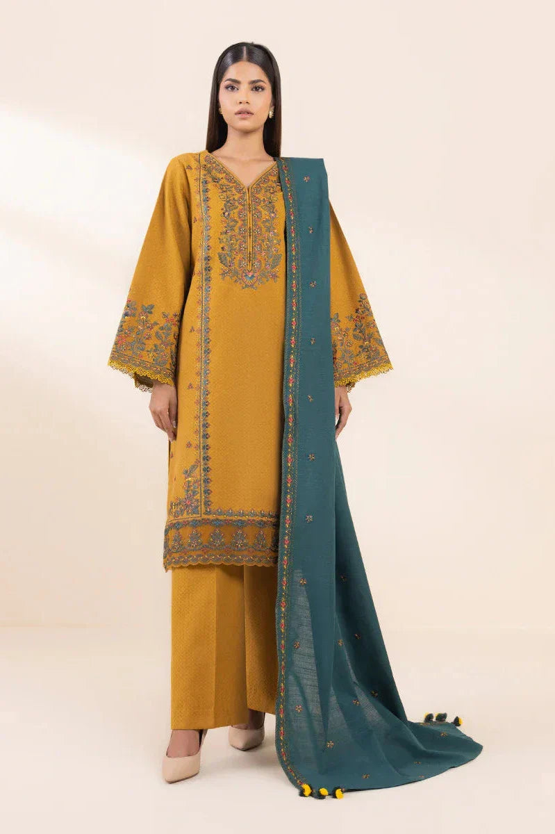 SAPPHIRE 3PC DHANAK EMBROIDERED SHIRT WITH DHANAK SHAWL AND TROUSER DN-2077