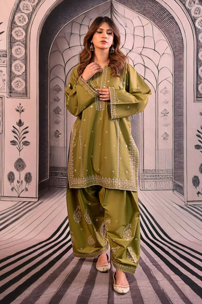 URGE 3PC DHANAK EMBROIDERED SHIRT WITH DHANAK SHAWL AND TROUSER DN-2075