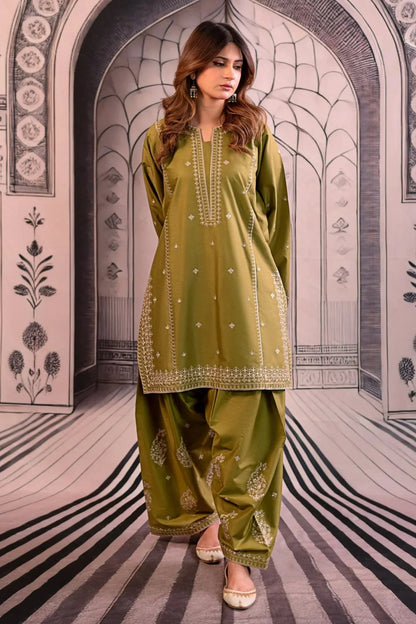 URGE 3PC DHANAK EMBROIDERED SHIRT WITH DHANAK SHAWL AND TROUSER DN-2075