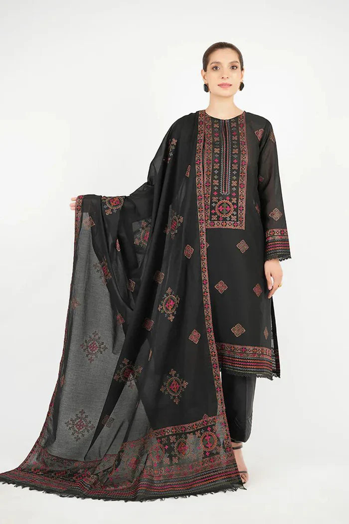 BAREEZE 3PC DHANAK EMBROIDERED SHIRT WITH DHANAK SHAWL AND TROUSER DN-2034