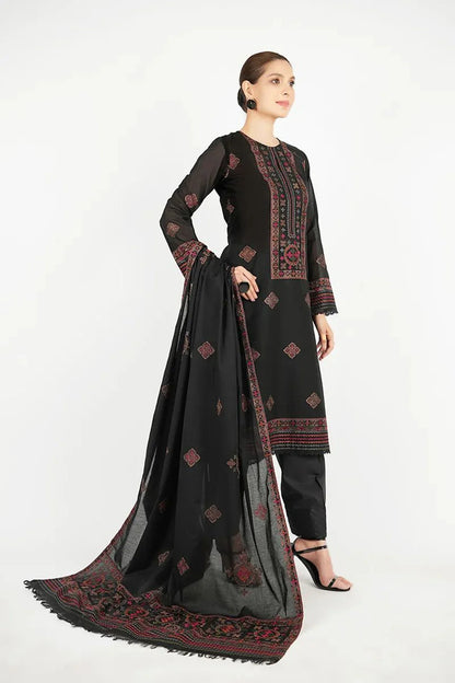 BAREEZE 3PC DHANAK EMBROIDERED SHIRT WITH DHANAK SHAWL AND TROUSER DN-2034