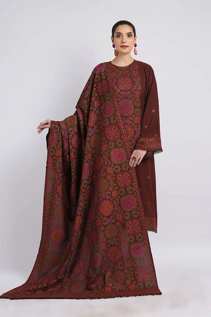 BAREEZE 3PC DHANAK EMBROIDERED SHIRT WITH DHANAK SHAWL AND TROUSER DN-2036