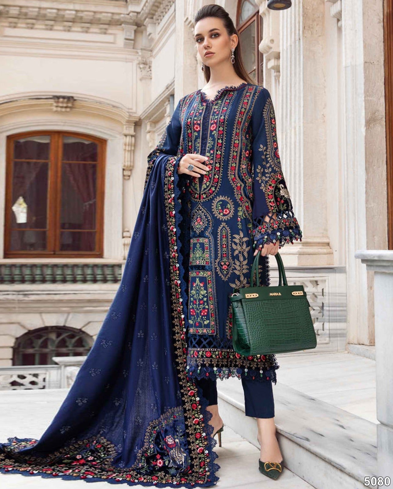 MARIA B 3PC DHANAK EMBROIDERED SHIRT WITH DHANAK SHAWL AND TROUSER DN-2033