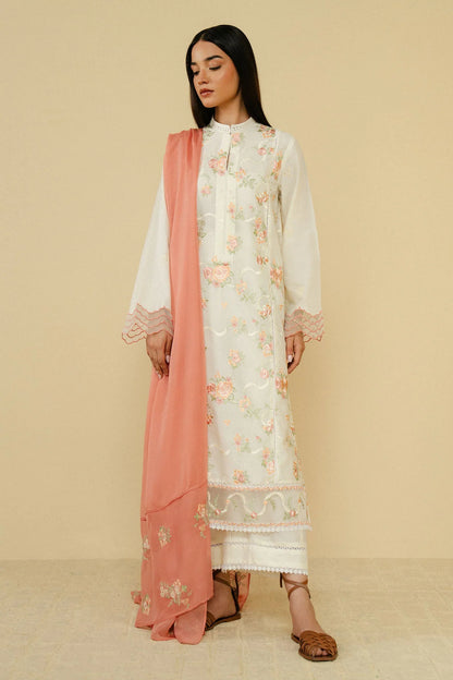 MARIA B 3PC DHANAK EMBROIDERED SHIRT WITH DHANAK SHAWL AND TROUSER DN-2047