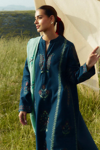 ZARA SHAHJAHAN 3PC DHANAK EMBROIDERED SHIRT WITH DHANAK SHAWL AND TROUSER DN-2083