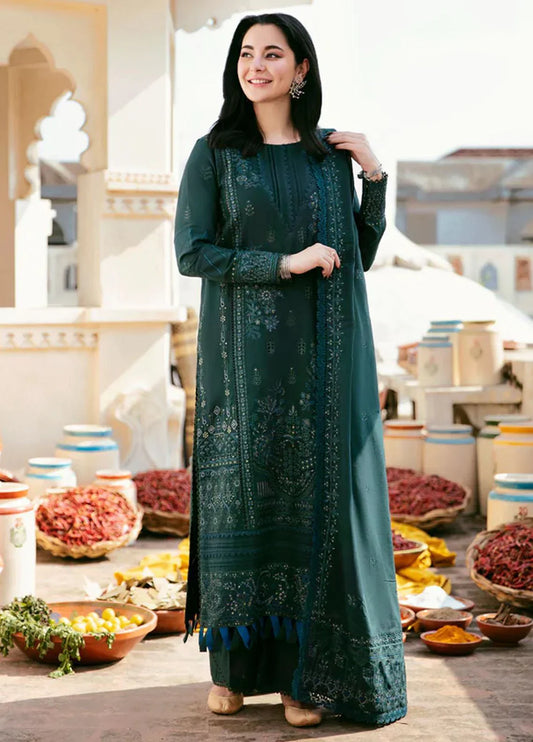 HUSSAIN REHAR 3PC DHANAK EMBROIDERED SHIRT WITH DHANAK SHAWL AND TROUSER DN-2048