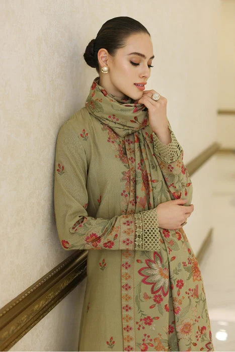 BAREEZE 3PC DHANAK EMBROIDERED SHIRT WITH DHANAK SHAWL AND TROUSER DN-2018