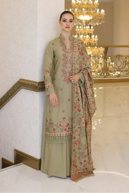 BAREEZE 3PC DHANAK EMBROIDERED SHIRT WITH DHANAK SHAWL AND TROUSER DN-2018