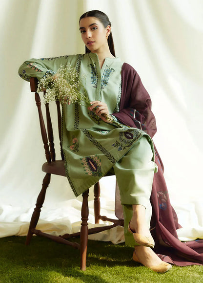 ZARA SHAHJAHAN 3PC DHANAK EMBROIDERED SHIRT WITH DHANAK SHAWL AND TROUSER DN-2057